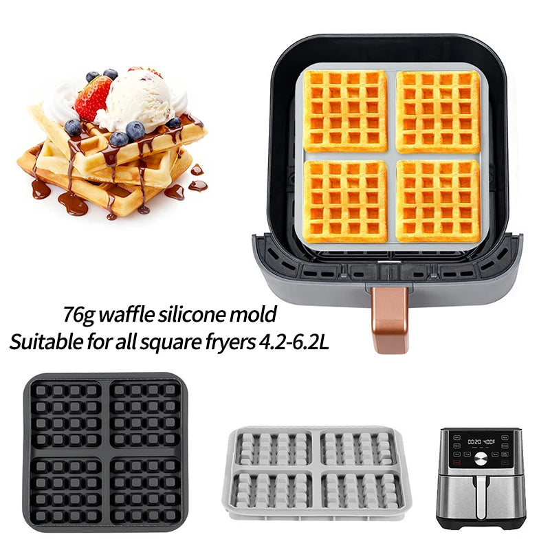 Square Air Fryer Silicone Biscuit Mold Set Silica Gel Reusable Waffle Making Mold Non-stick Baking Tray Kitchen Supplies