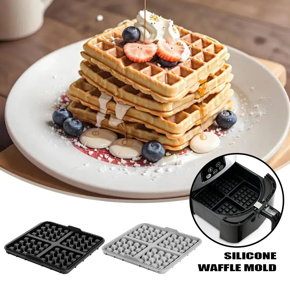 Air Fryer Silicone Waffle Mold, 17cm Square Non-Stick Baking Tray, Reusable 4-Cavity Silicone Mold for Waffles, Pancakes