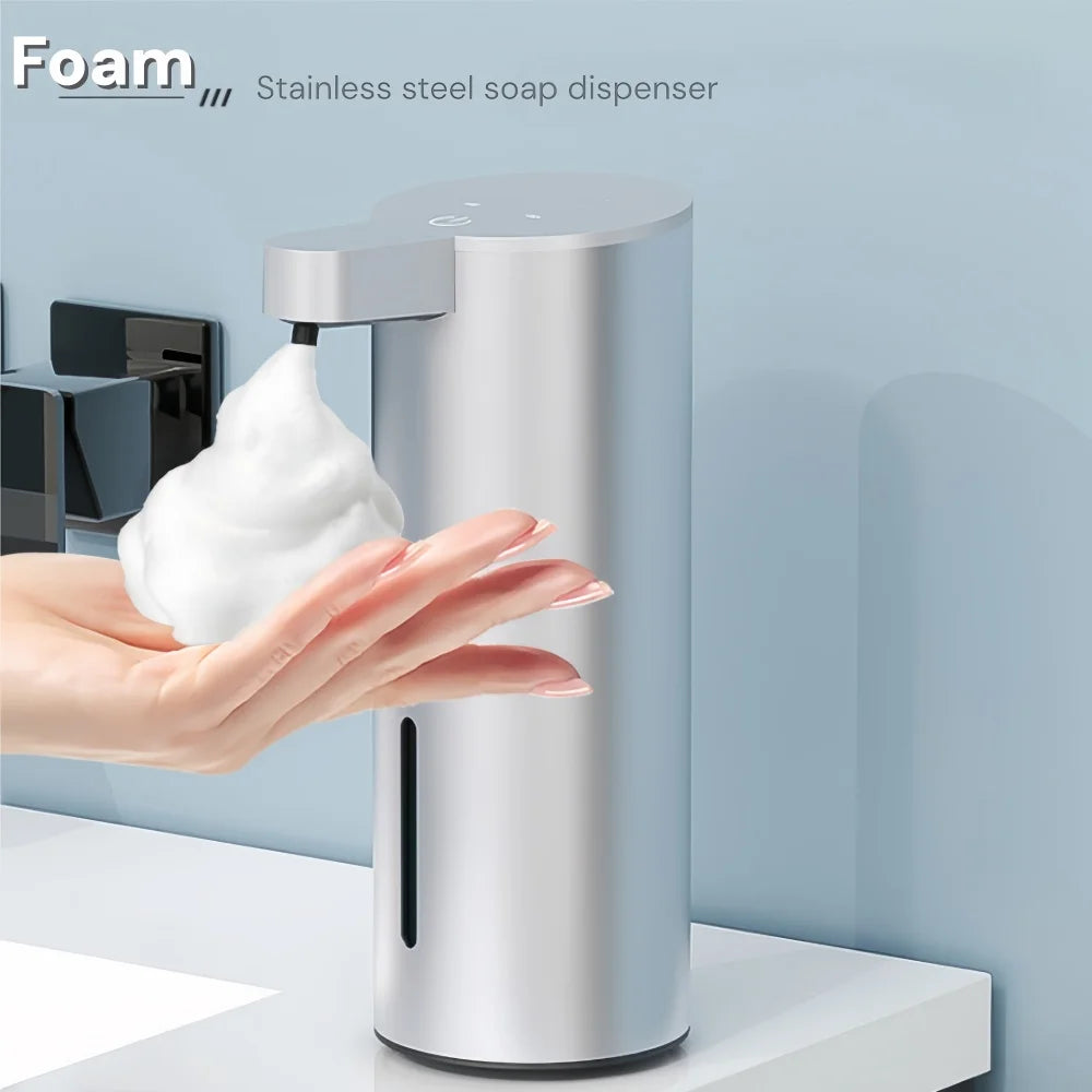 Rechargeable Automatic Soap Dispenser 360ml Stainless Steel Touchless IR SensorFoam Liquid for Bathroom Kitchen IPX5 Waterproof
