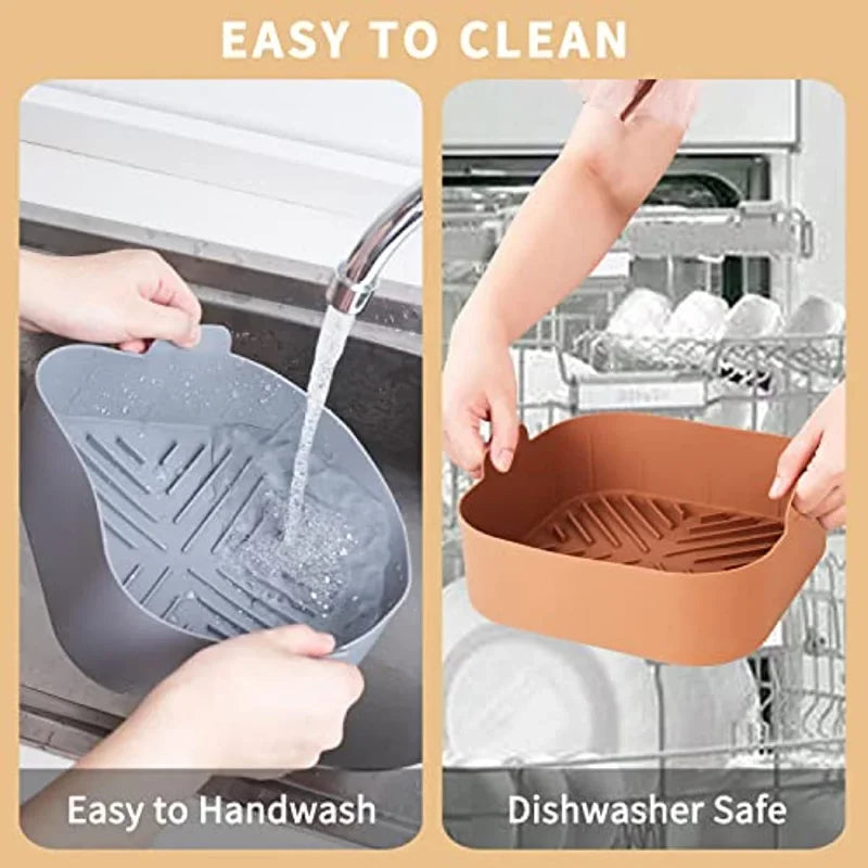 21CM Silicone Air Fryer Pot Tray BBQ Barbecue Pad Plate Airfryer Oven Baking Mold Pot Food Safe Reusable Square Air Fryer Pan