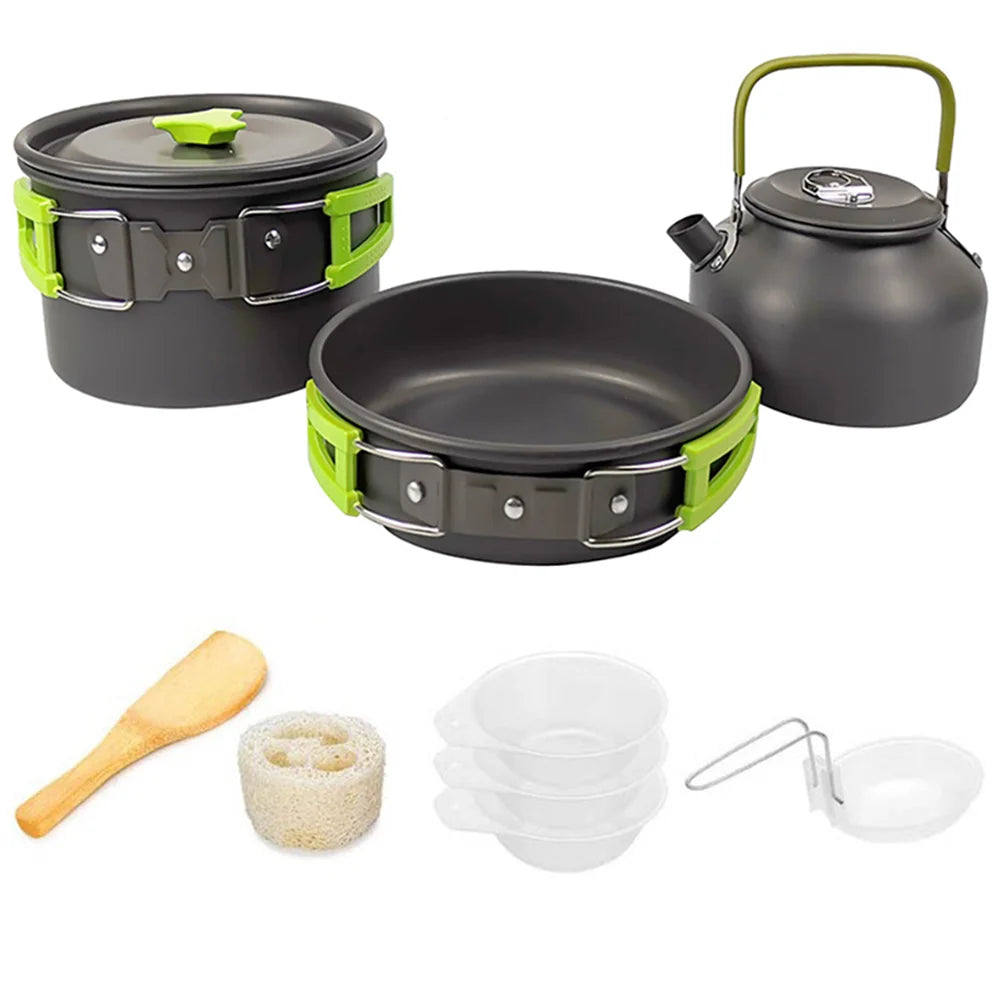 Outdoor Camping Cooking Set, Hard Aluminum Alloy Tableware, Kettle Cooker, Cooking Pots and Bowls, Hiking and Barbecue Picnic