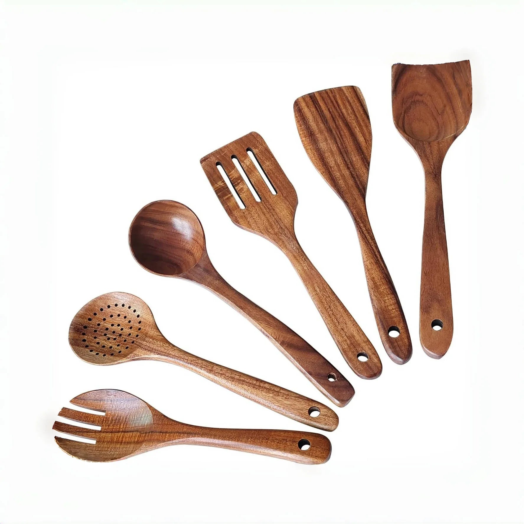 Kitchen 6/10 Pack Wooden Spoons for Cooking – Natural Teak Wooden Utensil Set, Easy to Clean, Durable, Smooth with Comfort Grip