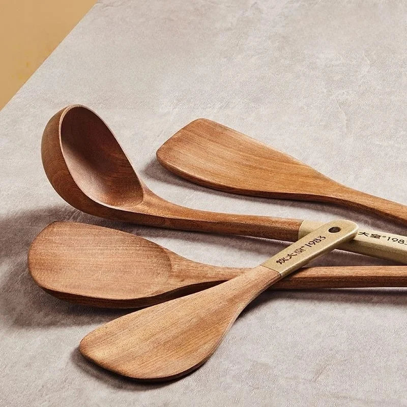 COOKER KING Ebony Wood Cooking Tools Set Non-stick Pan Spatula Soup Rice Spoon Frying Spatula Antibacterial Mildew Kitchen Tools