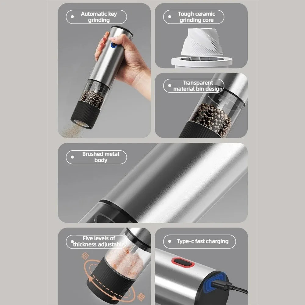 Automatic Electric Mill for Pepper Rechargeable Grinder with Adjustable Coarseness Practical Kitchen Tool for Daily Cooking