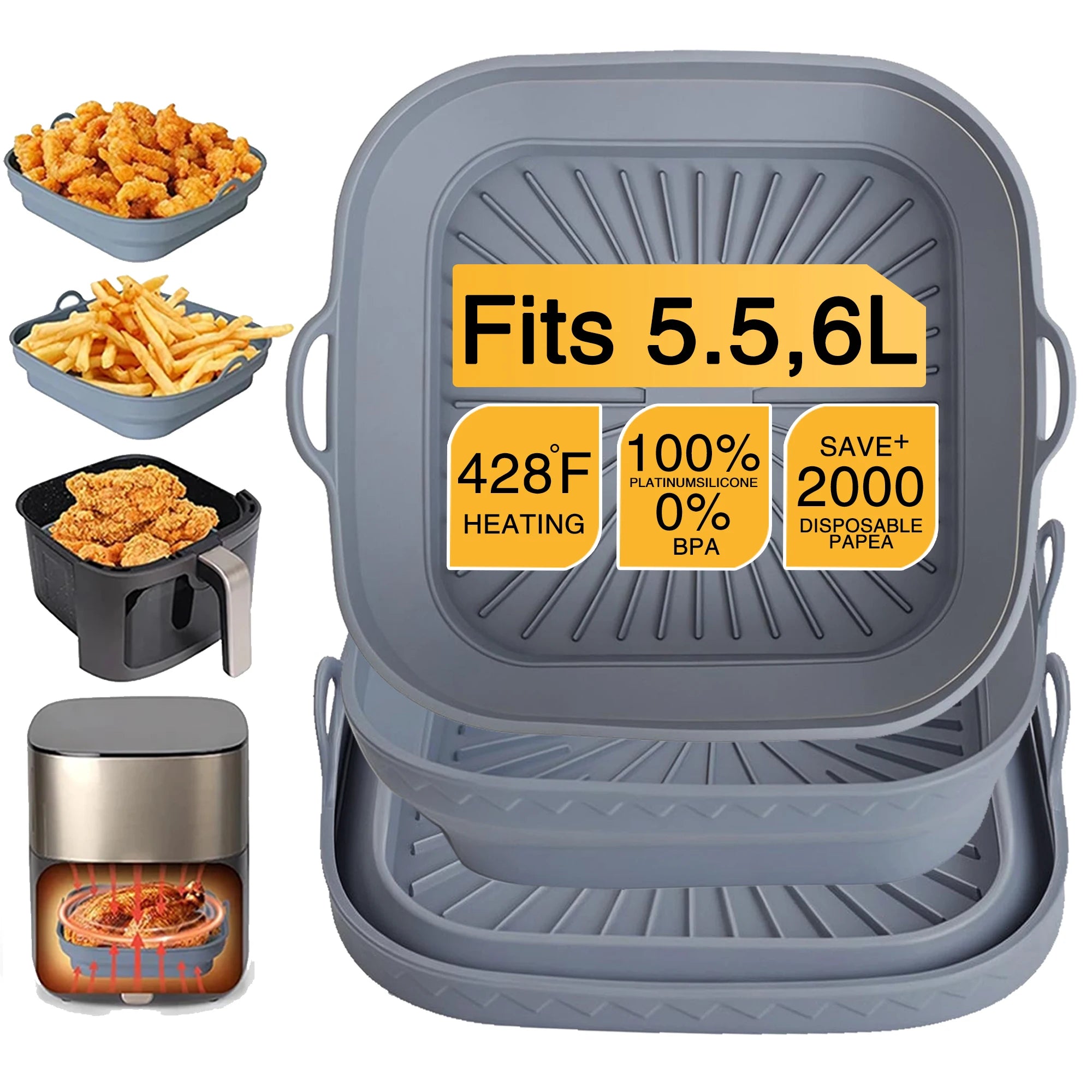 20-23cm Square Silicone Mold for Air Fryer Large Kitchen Airfryers Accessories Utensils
