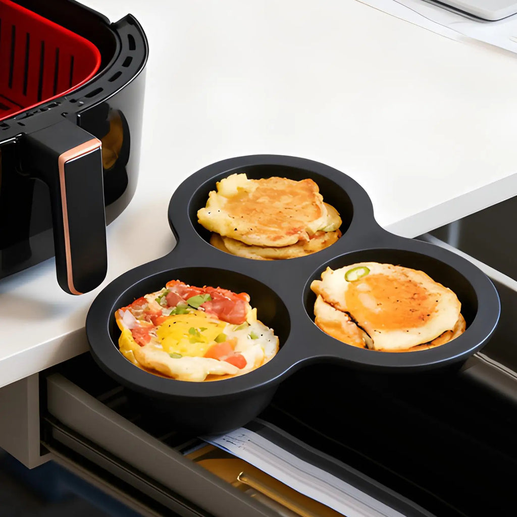 Silicone Egg Cups for Air Fryer 3-Cavity Egg Mould Silicone Air Fryer Cups for Small Cakes Puddings Hamburgers Breakfast