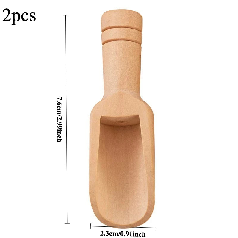 2Pc Mini Wooden Spoons Kitchen Spice Condiment Spoon Coffee Honey Sugar Tea Salt Scoop Crafts Kitchen Accessories