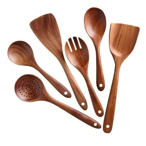 Kitchen 6/10 Pack Wooden Spoons for Cooking – Natural Teak Wooden Utensil Set, Easy to Clean, Durable, Smooth with Comfort Grip