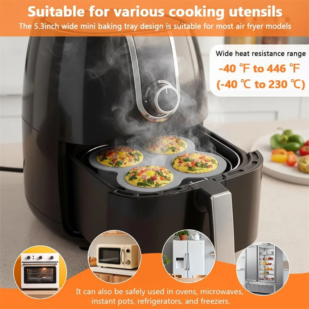 Air Fryer Egg Mold, 4 Cups Silicone Air Fryer Baking Pan Non-Stick for Egg Bites, Cupcake, Muffin, Tart, Frittata,Quiche