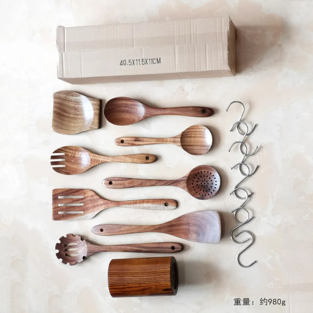 Kitchen 6/10 Pack Wooden Spoons for Cooking – Natural Teak Wooden Utensil Set, Easy to Clean, Durable, Smooth with Comfort Grip