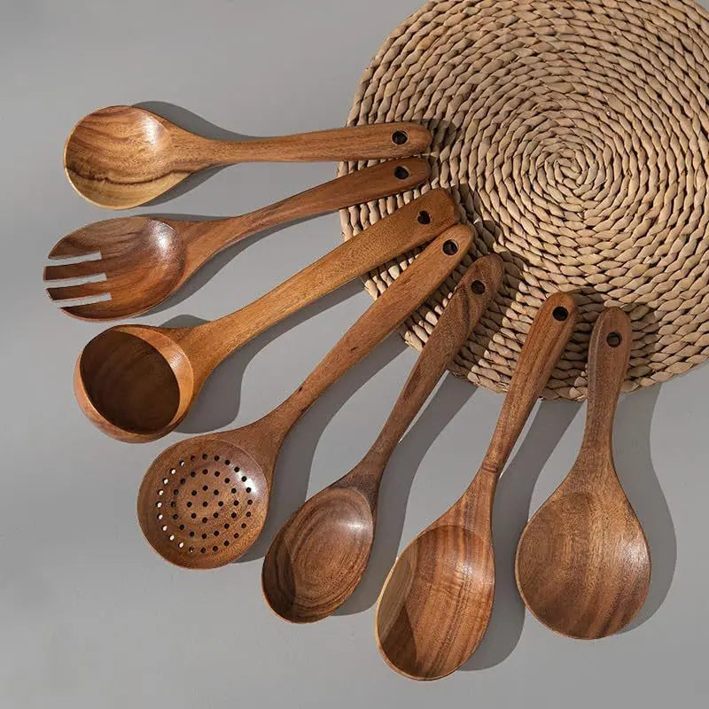 Kitchen 6/10 Pack Wooden Spoons for Cooking – Natural Teak Wooden Utensil Set, Easy to Clean, Durable, Smooth with Comfort Grip