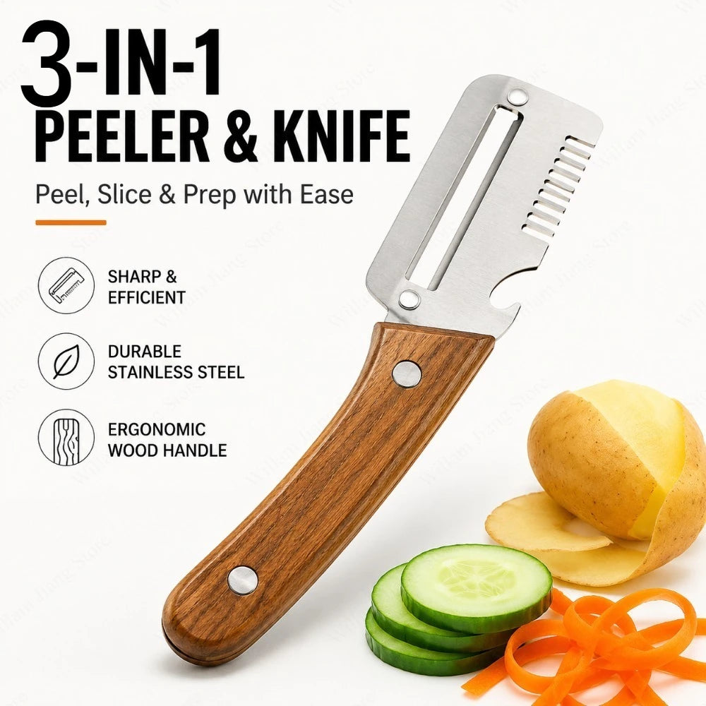 Fruit Vegetable Peeler Stainless Steel Paring Knife with Ergonomic Wood Handle Practical Kitchen Gadget for Daily Cooking Use