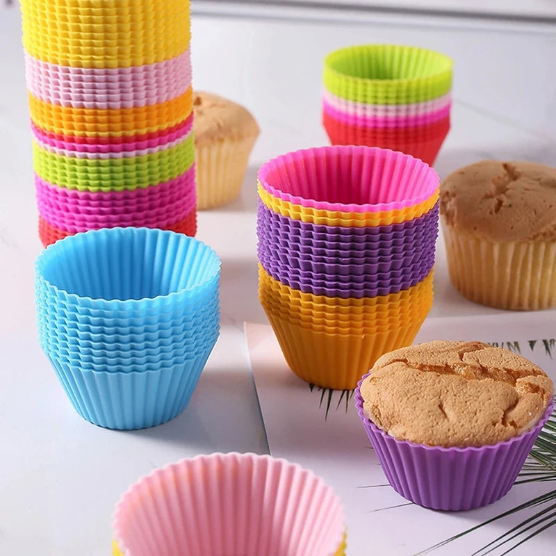 12Pcs Round Silicone Cake Mold, Reusable Air Fryer Muffin Pudding Cupcake Baking Molds, High-Temperature Resistant HPMD007