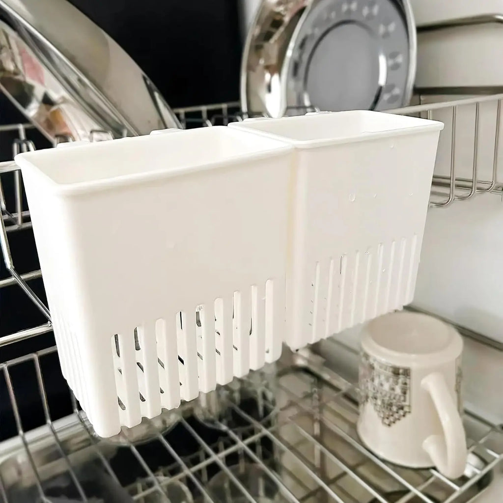 Cutlery Storage Rack with Cup Holder Kitchen Quick Drying Drain Basket, Drainer for Forks Spoons Chopsticks Countertop Organizer