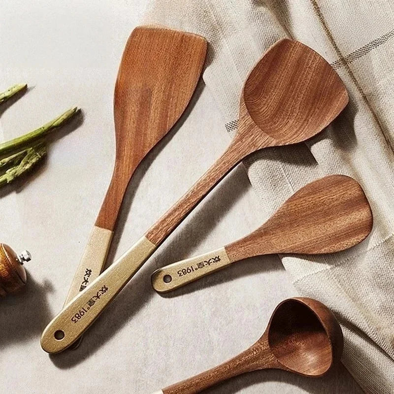 COOKER KING Ebony Wood Cooking Tools Set Non-stick Pan Spatula Soup Rice Spoon Frying Spatula Antibacterial Mildew Kitchen Tools