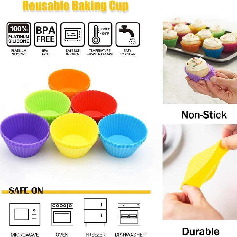 12Pcs Round Silicone Cake Mold, Reusable Air Fryer Muffin Pudding Cupcake Baking Molds, High-Temperature Resistant HPMD007