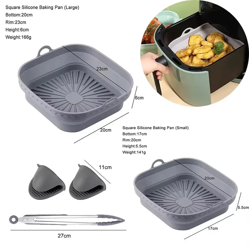 20-23cm Square Silicone Mold for Air Fryer Large Kitchen Airfryers Accessories Utensils