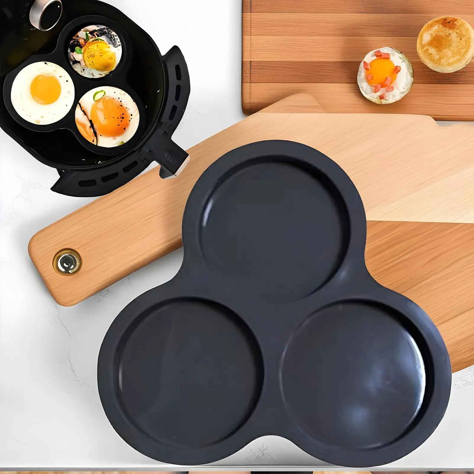 Silicone Egg Cups for Air Fryer 3-Cavity Egg Mould Silicone Air Fryer Cups for Small Cakes Puddings Hamburgers Breakfast