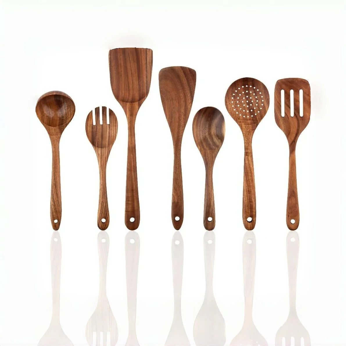 Kitchen 6/10 Pack Wooden Spoons for Cooking – Natural Teak Wooden Utensil Set, Easy to Clean, Durable, Smooth with Comfort Grip