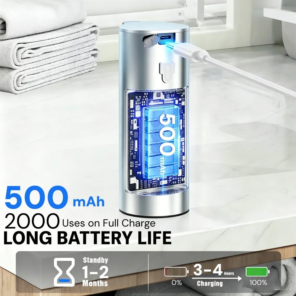 Rechargeable Automatic Soap Dispenser 360ml Stainless Steel Touchless IR SensorFoam Liquid for Bathroom Kitchen IPX5 Waterproof