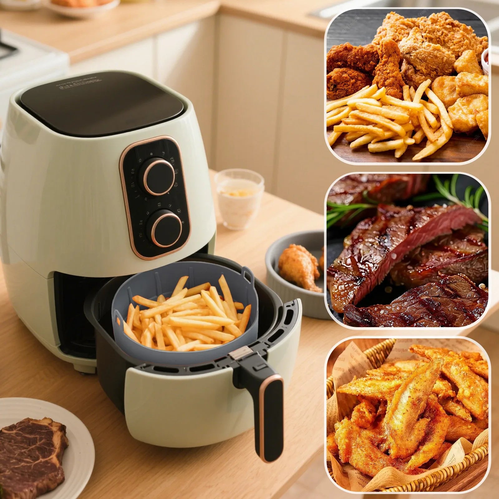 Airfryer Silicone Basket Reusable Baking Tray Silicone Mold For Airfryer Pizza Fried Chicken Basket Air Fryer Liners Accessories