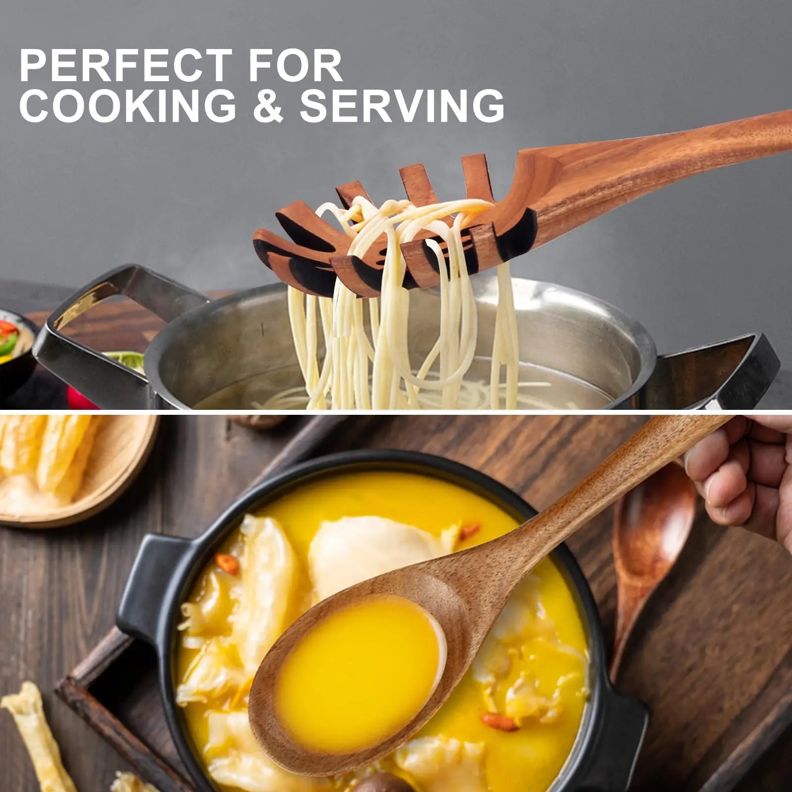 Kitchen 6/10 Pack Wooden Spoons for Cooking – Natural Teak Wooden Utensil Set, Easy to Clean, Durable, Smooth with Comfort Grip