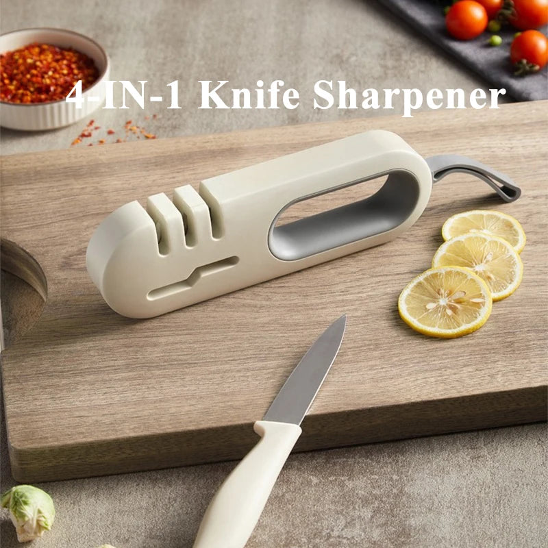 Multi-Functional Knife Sharpener Quick Sharpening 4 in 1 Handheld Knife Sharpener Stone - Non-slip Household Kitchen Accessories