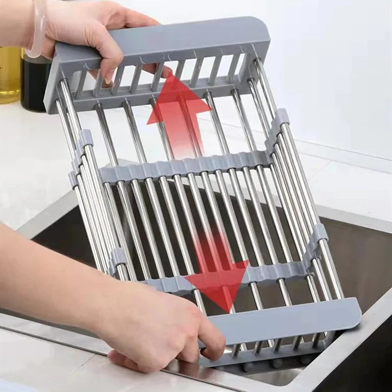 Kitchen Sink Drain Rack Stainless Steel Extendable Dish Drying Rack Drain basket Fruit Vegetable Washing Drainer Storage rack