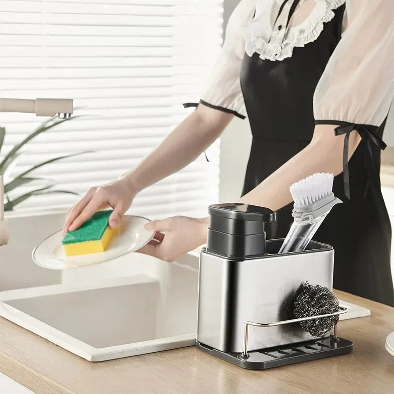 3-in-1 Kitchen Soap Dispenser Stainless Steel Cutlery Holder Spoon Storage Kitchen Organizer Drainer Dish Drying Rack
