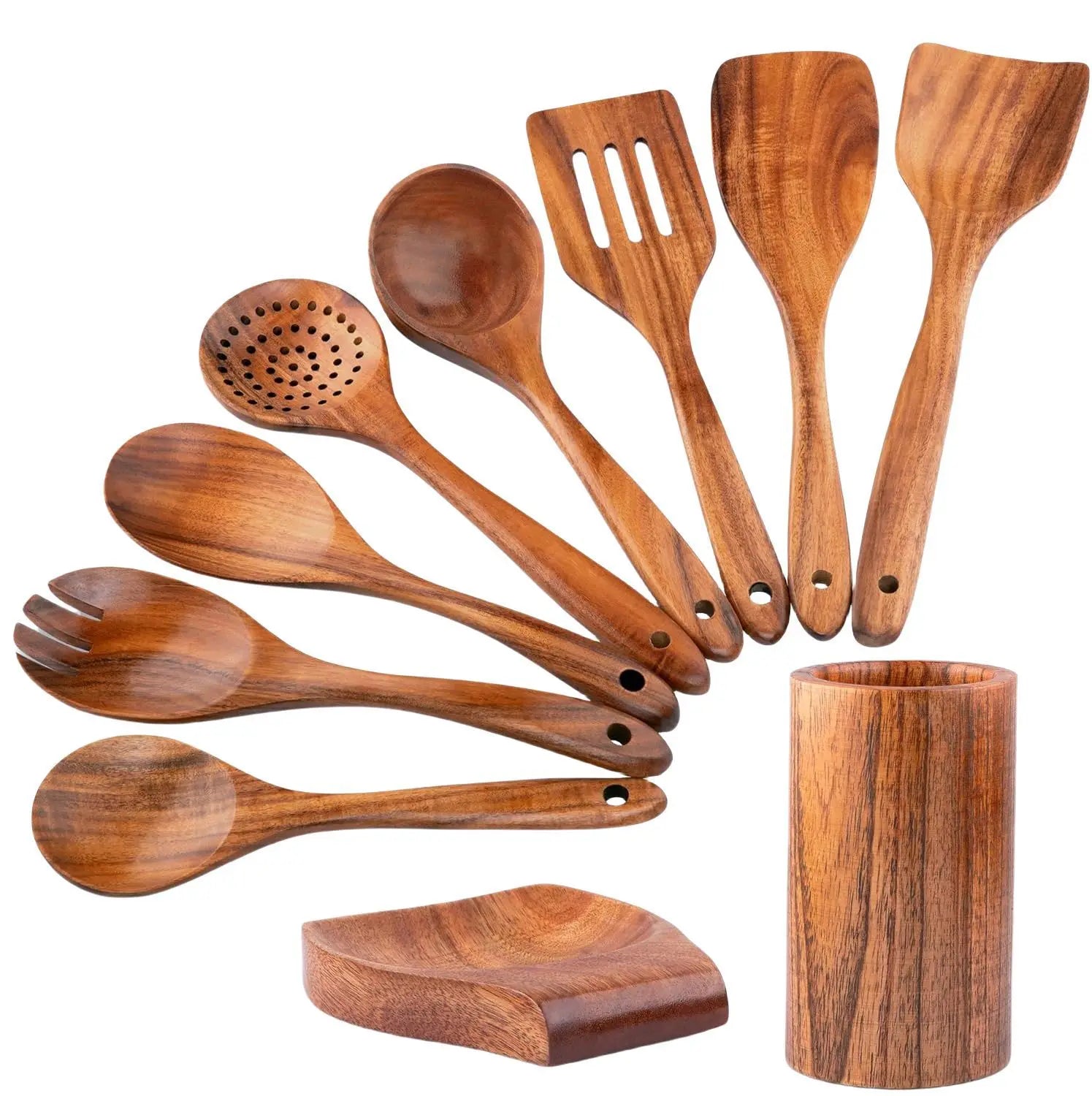 Kitchen 6/10 Pack Wooden Spoons for Cooking – Natural Teak Wooden Utensil Set, Easy to Clean, Durable, Smooth with Comfort Grip