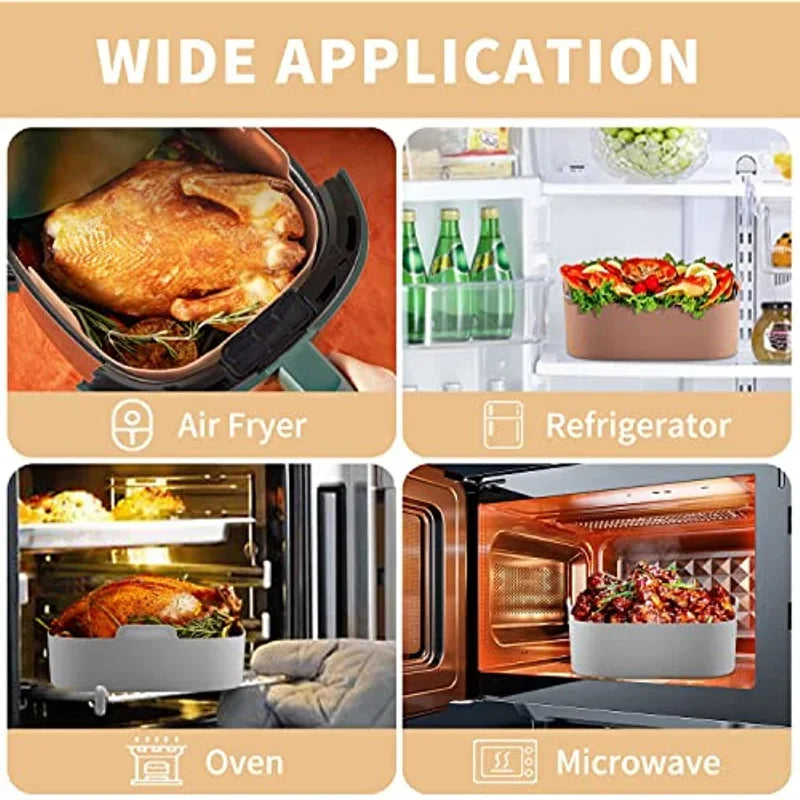 21CM Silicone Air Fryer Pot Tray BBQ Barbecue Pad Plate Airfryer Oven Baking Mold Pot Food Safe Reusable Square Air Fryer Pan