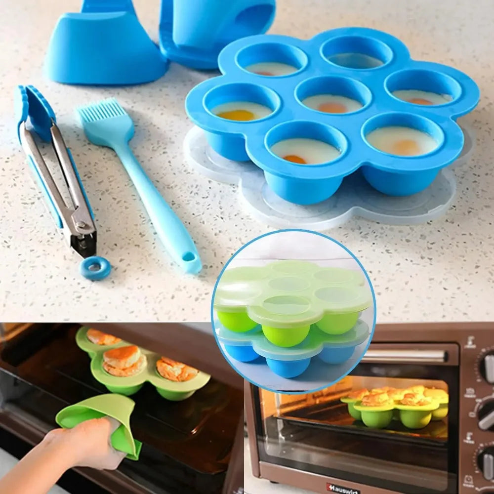 Silicone Egg Bite Molds Food Freezer Tray with Lid Reusable Storage Container Easy to Clean Air Fryer Accessories Baking Molds
