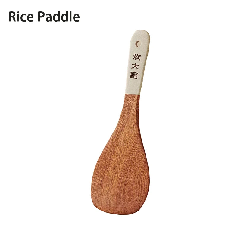 COOKER KING Ebony Wood Cooking Tools Set Non-stick Pan Spatula Soup Rice Spoon Frying Spatula Antibacterial Mildew Kitchen Tools