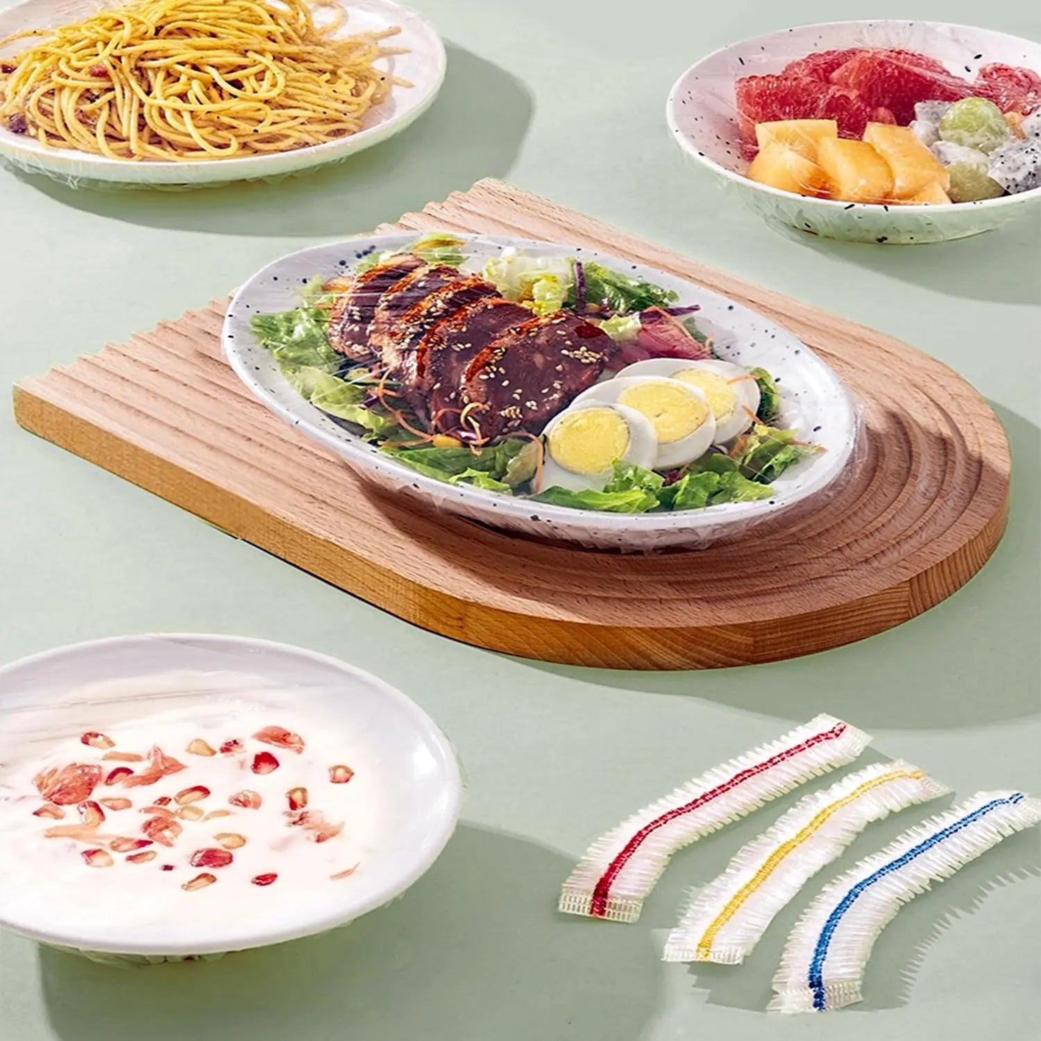 100-500Pcs Disposable Food Covers Food Grade Colored Elastic Fresh Keeping Bowl Covers Stretch Food Wrap Lids for Kitchen