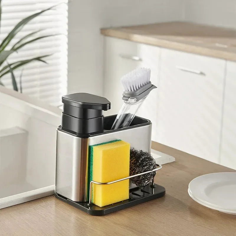 3-in-1 Kitchen Soap Dispenser Stainless Steel Cutlery Holder Spoon Storage Kitchen Organizer Drainer Dish Drying Rack