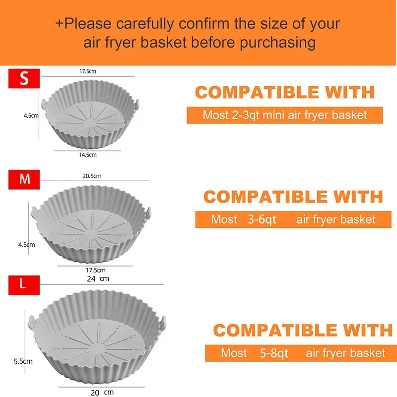 Air Fryer Silicone Basket Tray 20/23cm Round Square 4/5/6/8 Liters XXL Shape Airfryer Case Protector Pan Mold Oven Baking Liners