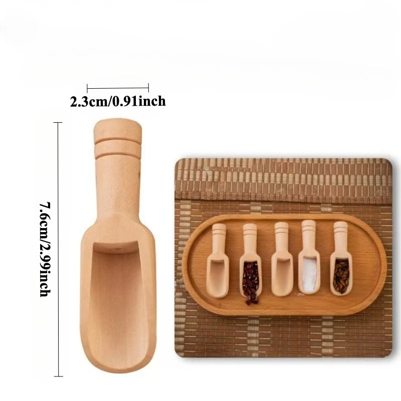 2Pc Mini Wooden Spoons Kitchen Spice Condiment Spoon Coffee Honey Sugar Tea Salt Scoop Crafts Kitchen Accessories