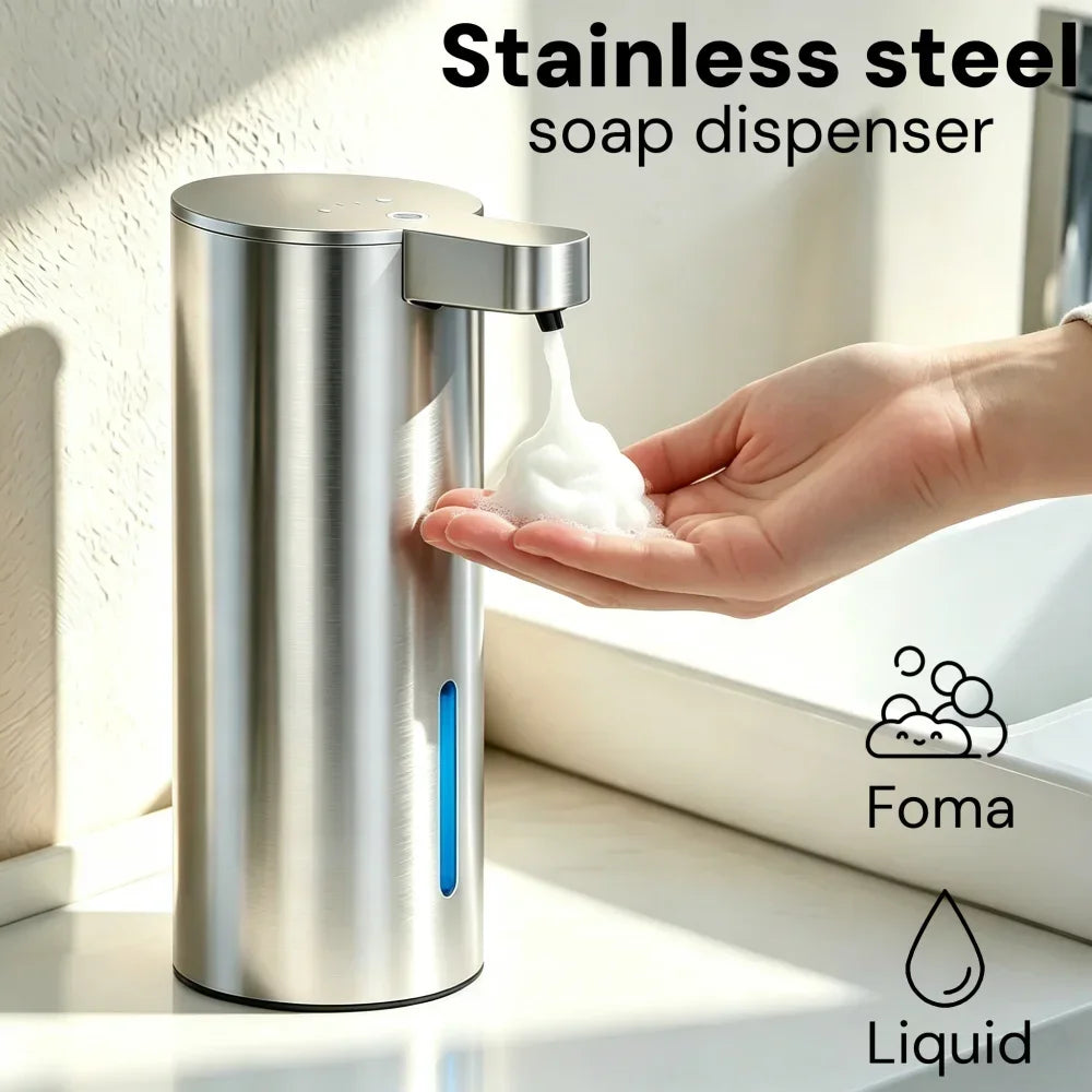 Rechargeable Automatic Soap Dispenser 360ml Stainless Steel Touchless IR SensorFoam Liquid for Bathroom Kitchen IPX5 Waterproof