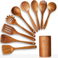 Kitchen 6/10 Pack Wooden Spoons for Cooking – Natural Teak Wooden Utensil Set, Easy to Clean, Durable, Smooth with Comfort Grip