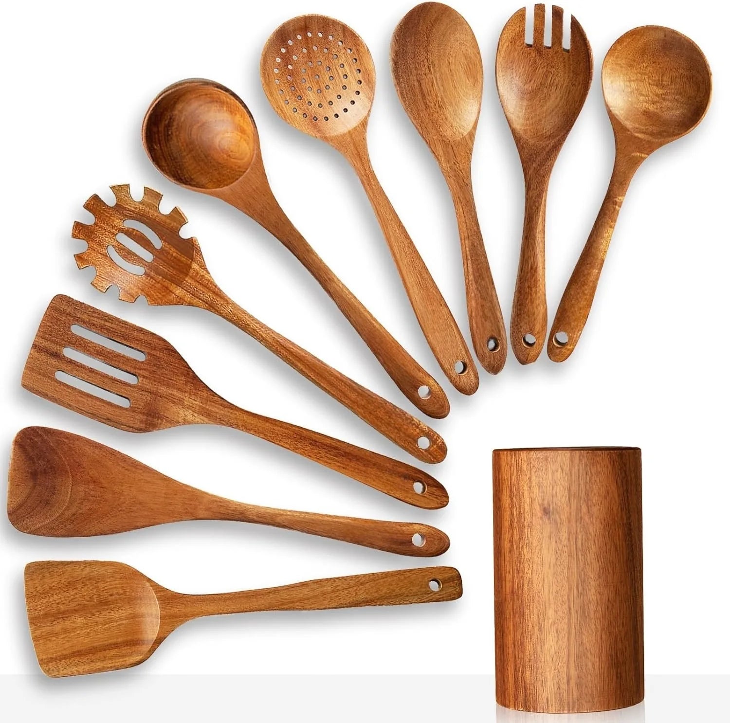 Kitchen 6/10 Pack Wooden Spoons for Cooking – Natural Teak Wooden Utensil Set, Easy to Clean, Durable, Smooth with Comfort Grip