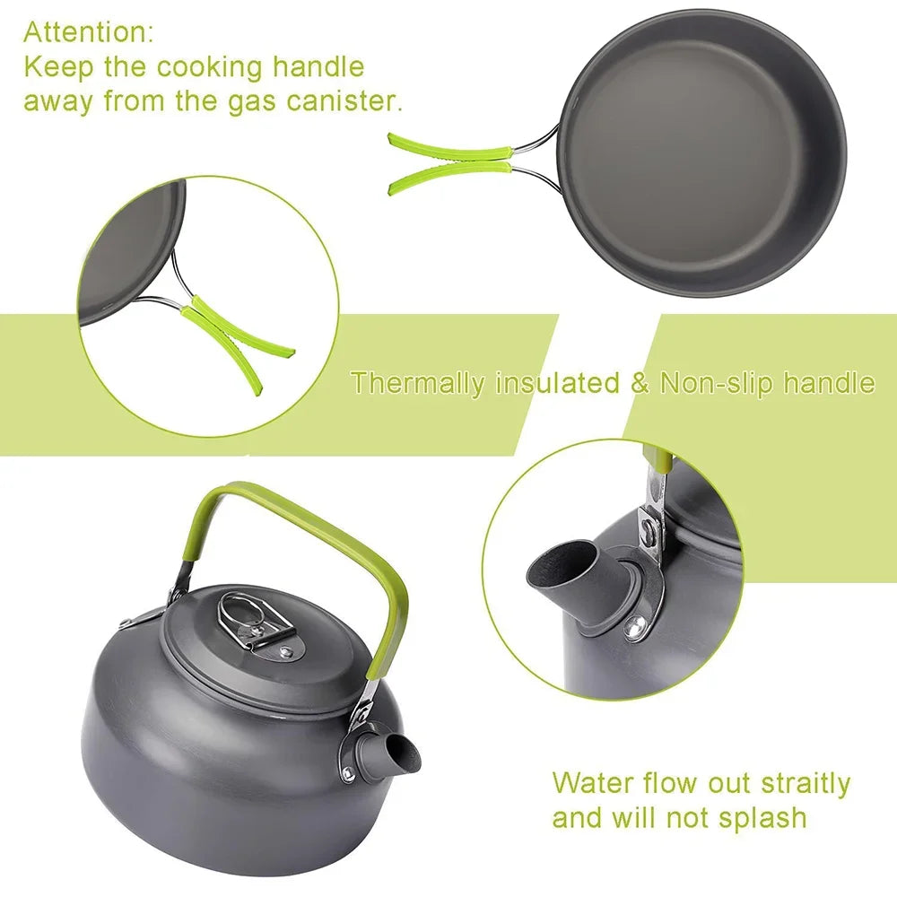 Outdoor Camping Cooking Set, Hard Aluminum Alloy Tableware, Kettle Cooker, Cooking Pots and Bowls, Hiking and Barbecue Picnic