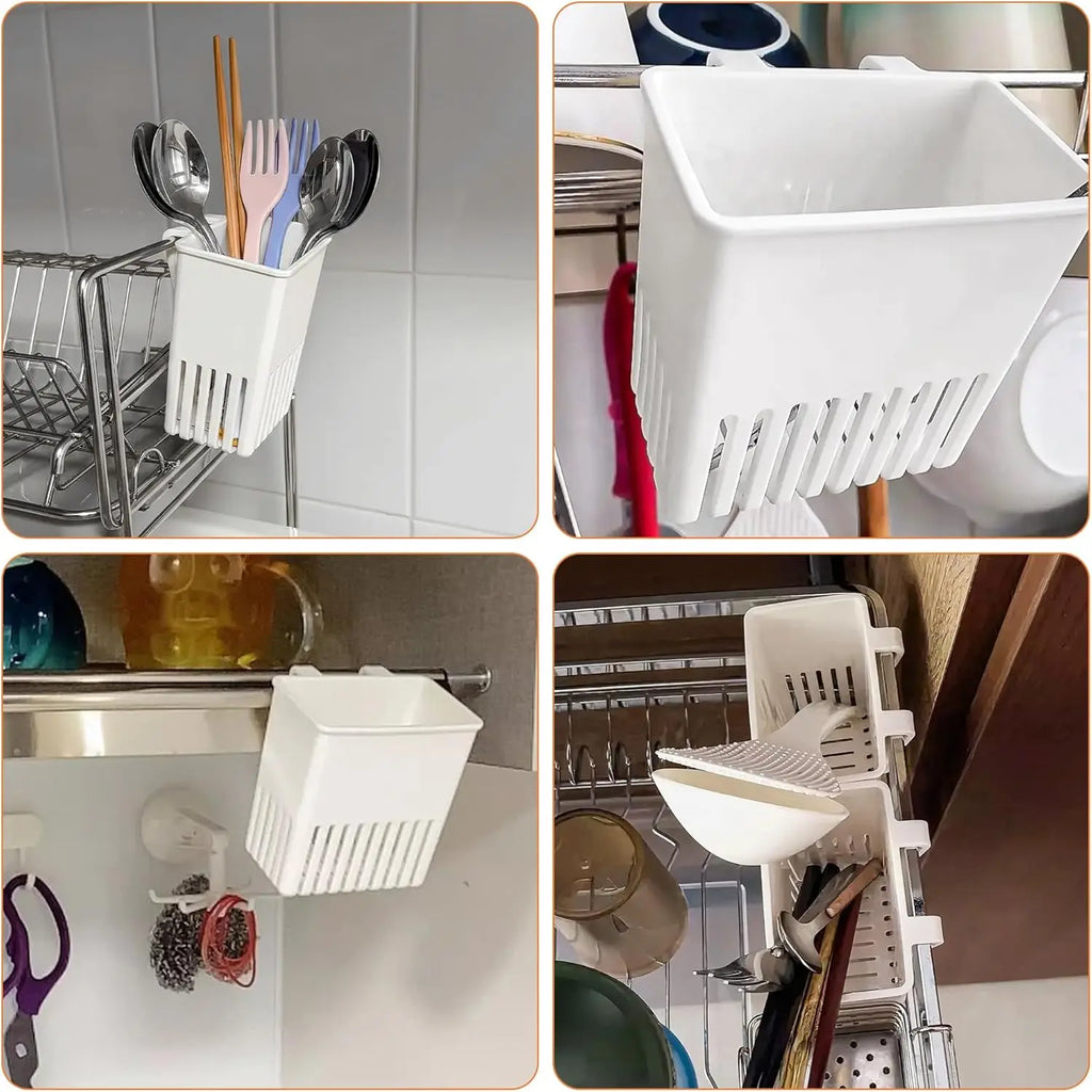 Cutlery Storage Rack with Cup Holder Kitchen Quick Drying Drain Basket, Drainer for Forks Spoons Chopsticks Countertop Organizer
