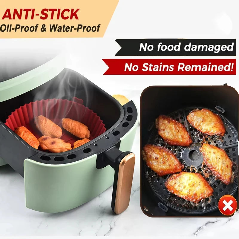 Air Fryer Silicone Basket Tray 20/23cm Round Square 4/5/6/8 Liters XXL Shape Airfryer Case Protector Pan Mold Oven Baking Liners