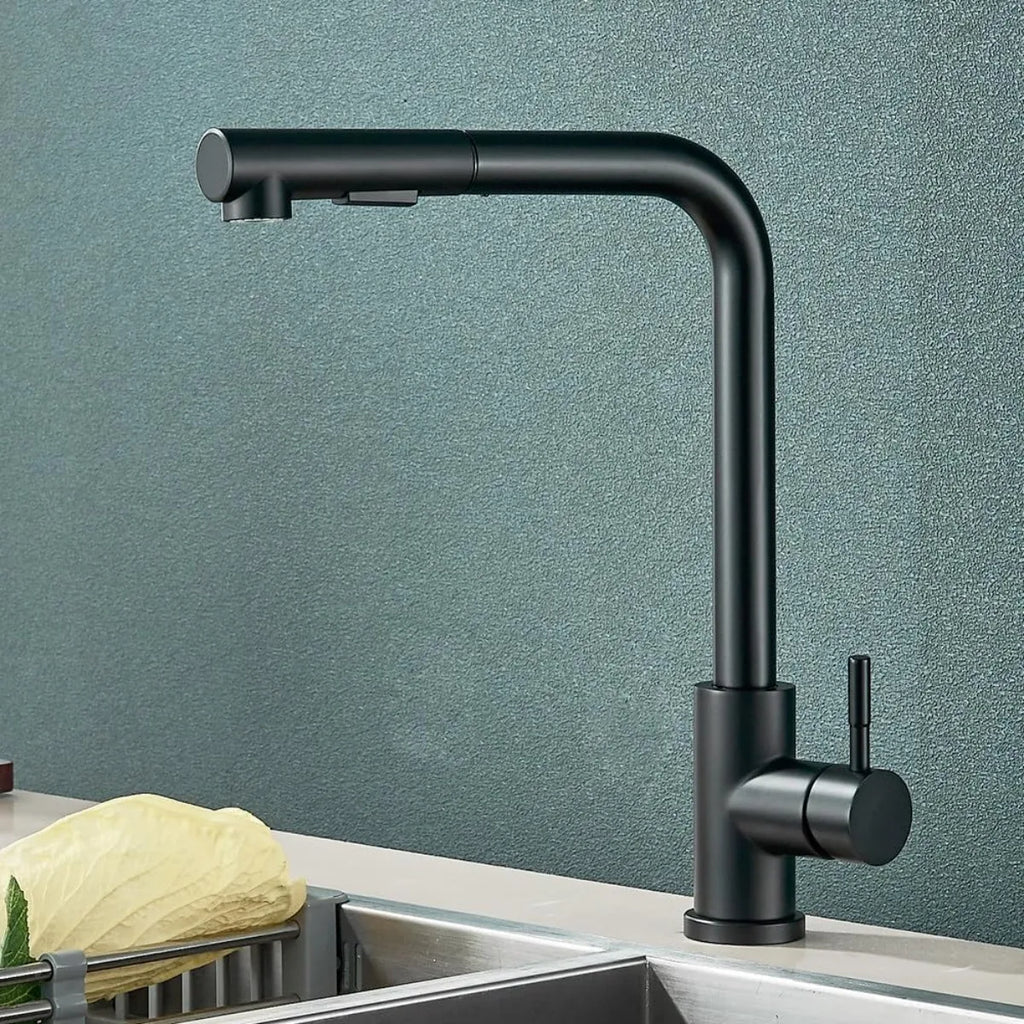 Black Pull Out Kitchen Sink Faucet Flexible 2 Modes Stream & Sprayer Nozzle Faucets Stainless Steel Hot Cold Wate Mixer Tap Deck