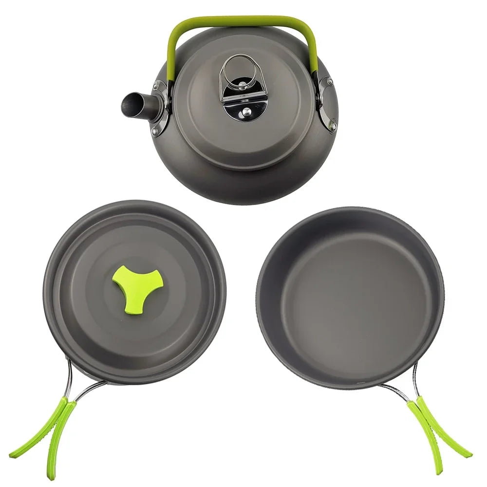 Outdoor Camping Cooking Set, Hard Aluminum Alloy Tableware, Kettle Cooker, Cooking Pots and Bowls, Hiking and Barbecue Picnic