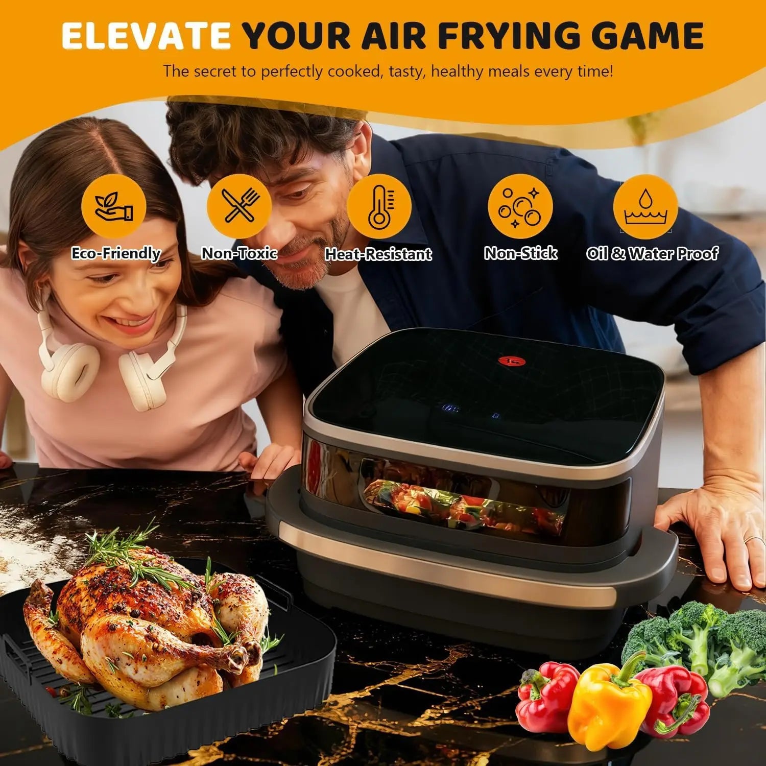 Silicone Air Fryer Mould, Air Fryer Silicone Molds for Tefal Easy Fry XL Surface, Silicone Tray Air Fryer Container