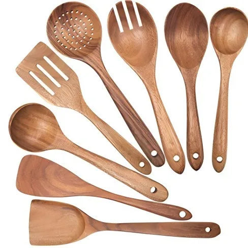 Kitchen 6/10 Pack Wooden Spoons for Cooking – Natural Teak Wooden Utensil Set, Easy to Clean, Durable, Smooth with Comfort Grip