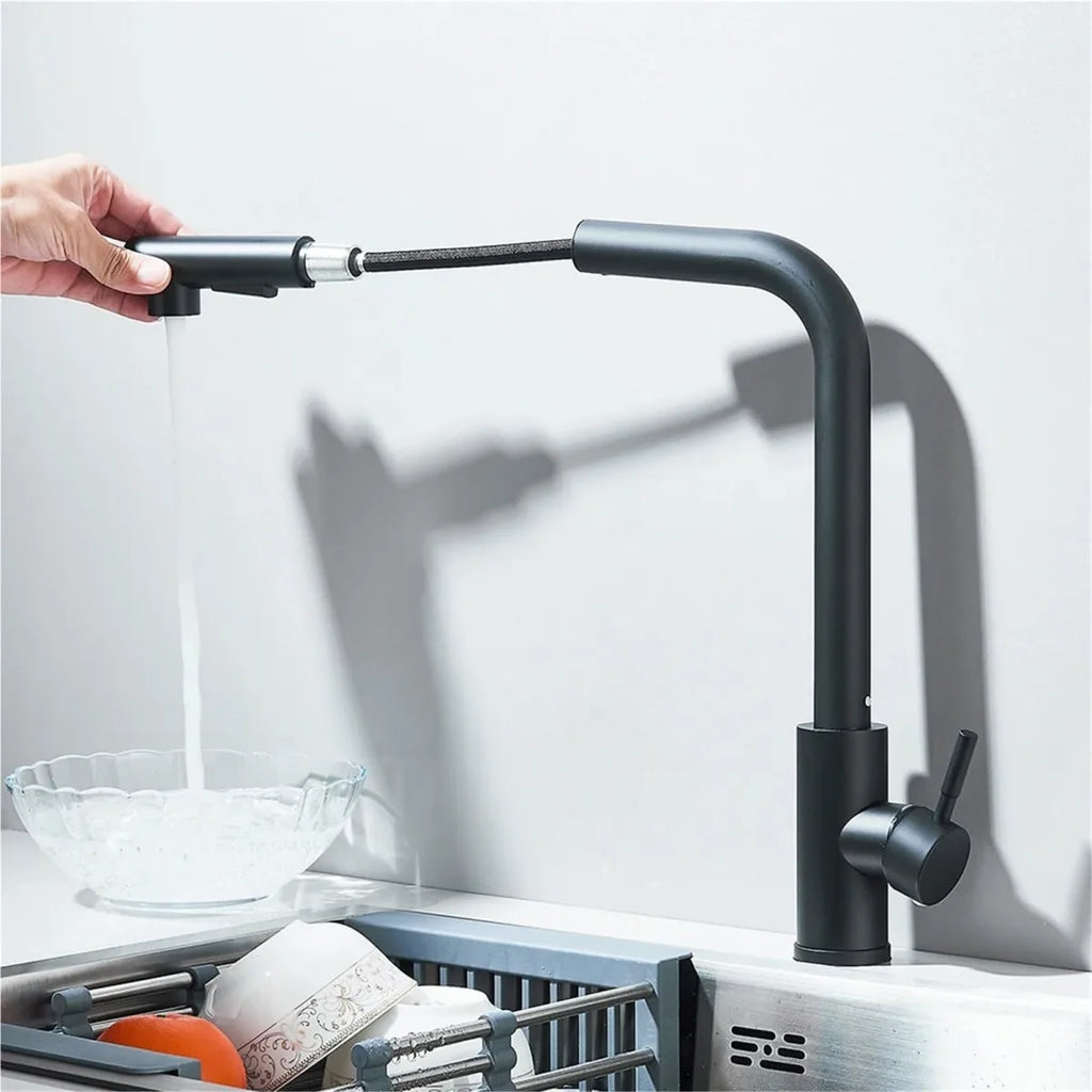 Black Pull Out Kitchen Sink Faucet Flexible 2 Modes Stream & Sprayer Nozzle Faucets Stainless Steel Hot Cold Wate Mixer Tap Deck