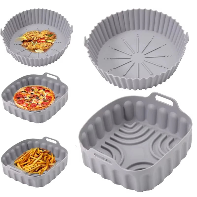 Air Fryer Silicone Basket Tray 20/23cm Round Square 4/5/6/8 Liters XXL Shape Airfryer Case Protector Pan Mold Oven Baking Liners