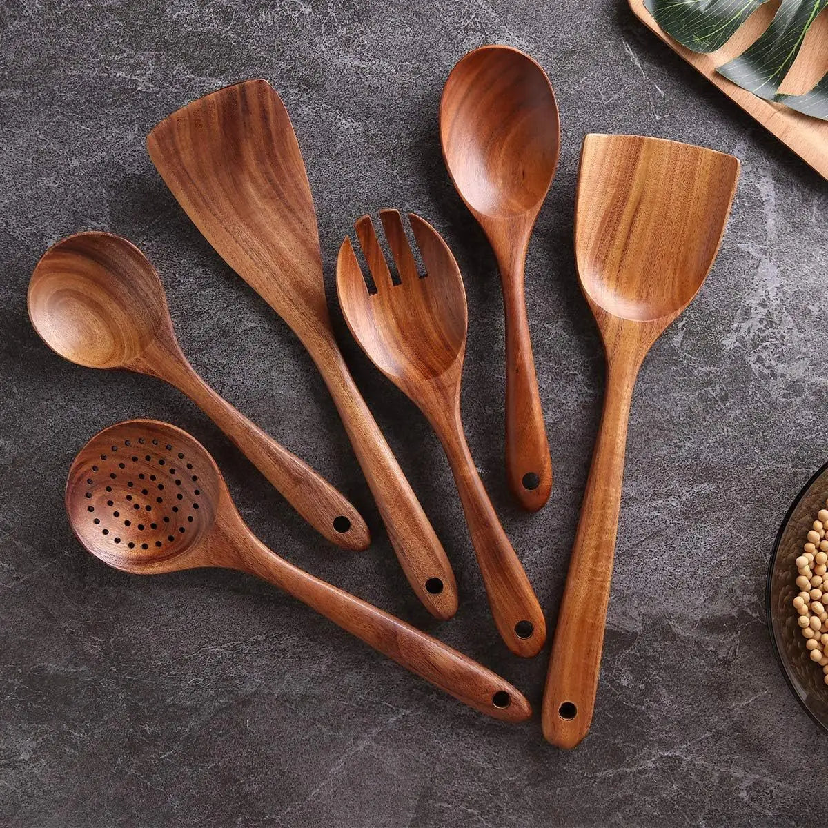 Kitchen 6/10 Pack Wooden Spoons for Cooking – Natural Teak Wooden Utensil Set, Easy to Clean, Durable, Smooth with Comfort Grip